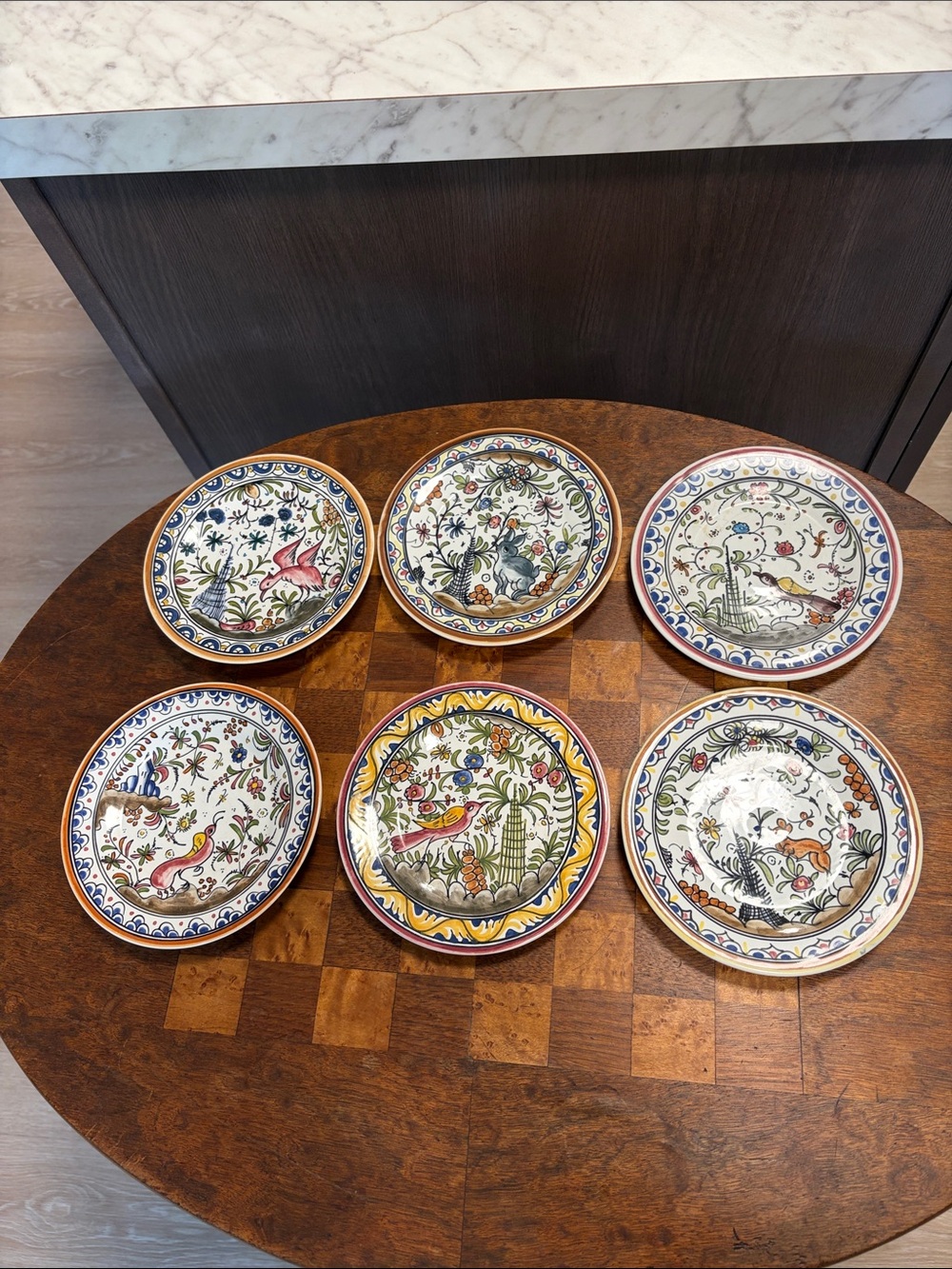 Set of six plates, hand painted in Portugal